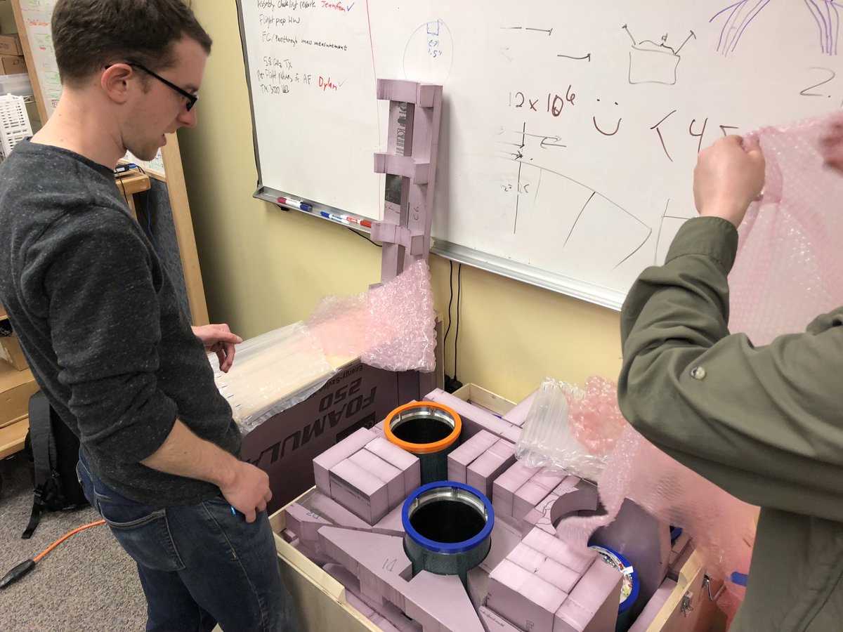 pdxaerospace's tweet photo. The last modules are being carefully packed up for transport!  When assembled, LV-3 is over 11 ft tall.

#PSUrocketlaunch https://t.co/RxXBQL2A7X