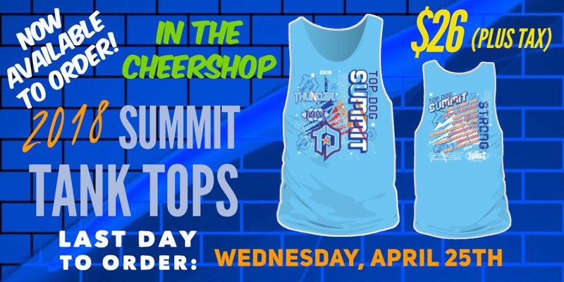 2018 Summit Shirts are NOW AVAILABLE for PURCHASE!!! ..... If you cannot make it in to the Cheershop to order yours today, then you can also call/text Terri at 727-744-2388 and purchase with credit card.