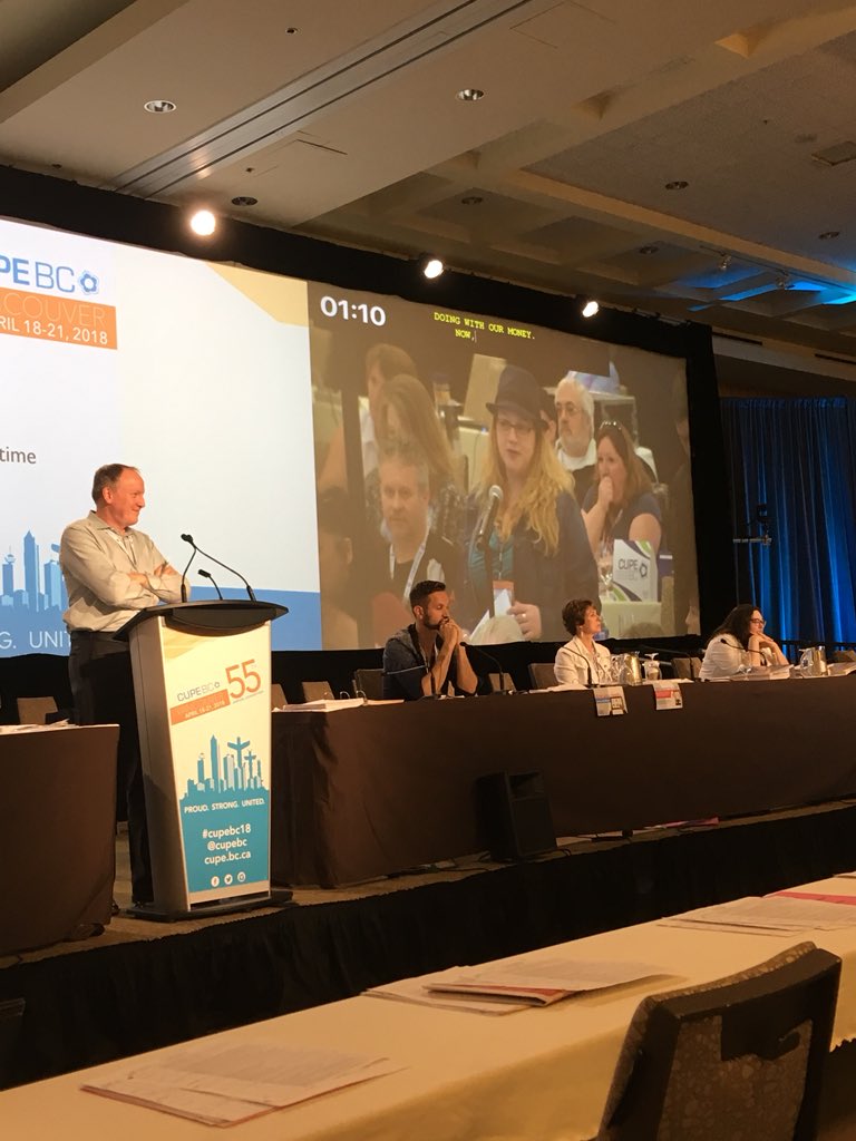 bookwormjulian's tweet photo. Major debate gearing up over the question, should CUPE BC convention occur biannually not annually. Stay tuned for the results! @CUPE391 #cupebc18 https://t.co/xsUkvrzR9K
