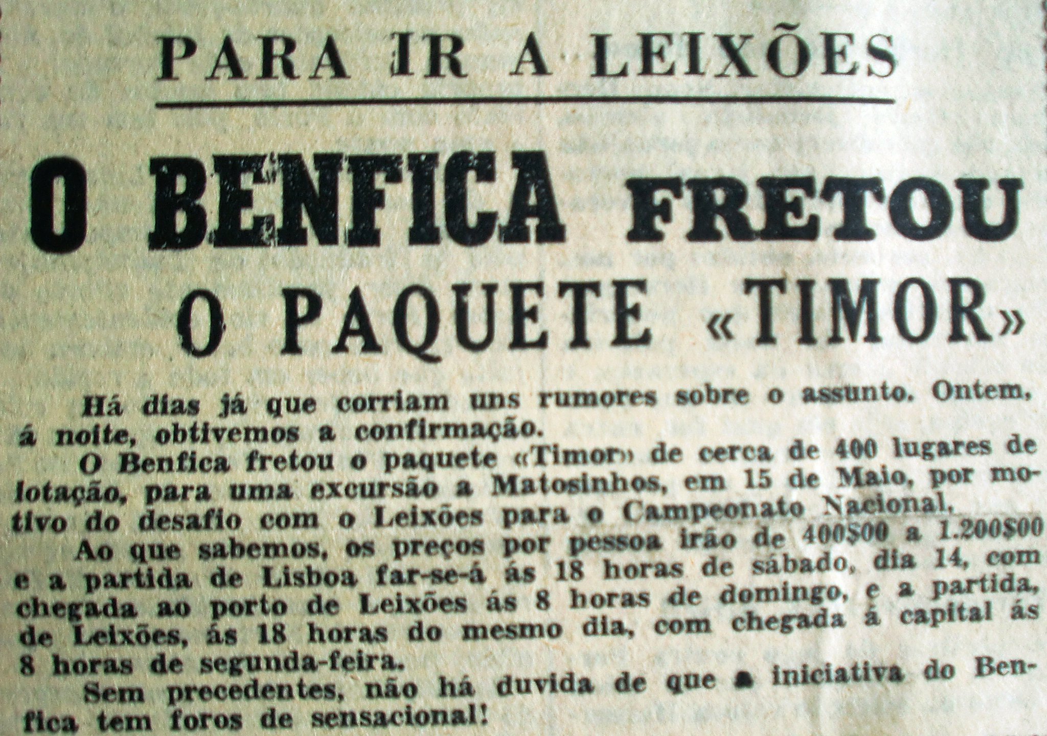 Recortes | 1960 - Deslocação a Leixões no paquete "Timor"