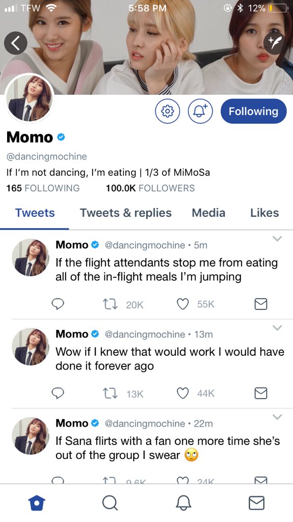 Momo and Sana’s profiles