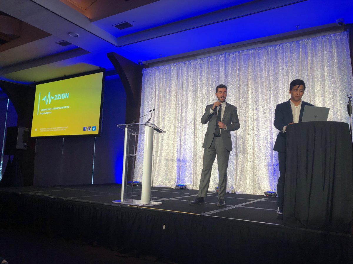 dera_nevin's tweet photo. Ottawa Canada’s @2SignApp addresses “handshake” deals - using app they can do voice deals that are logged, converted to text into a contract that can be “affirmed” by both parties.  They are targeting the secondary marketplace.  #GLH2018 #tothemars @worldhackathon https://t.co/dusbeu1RYi