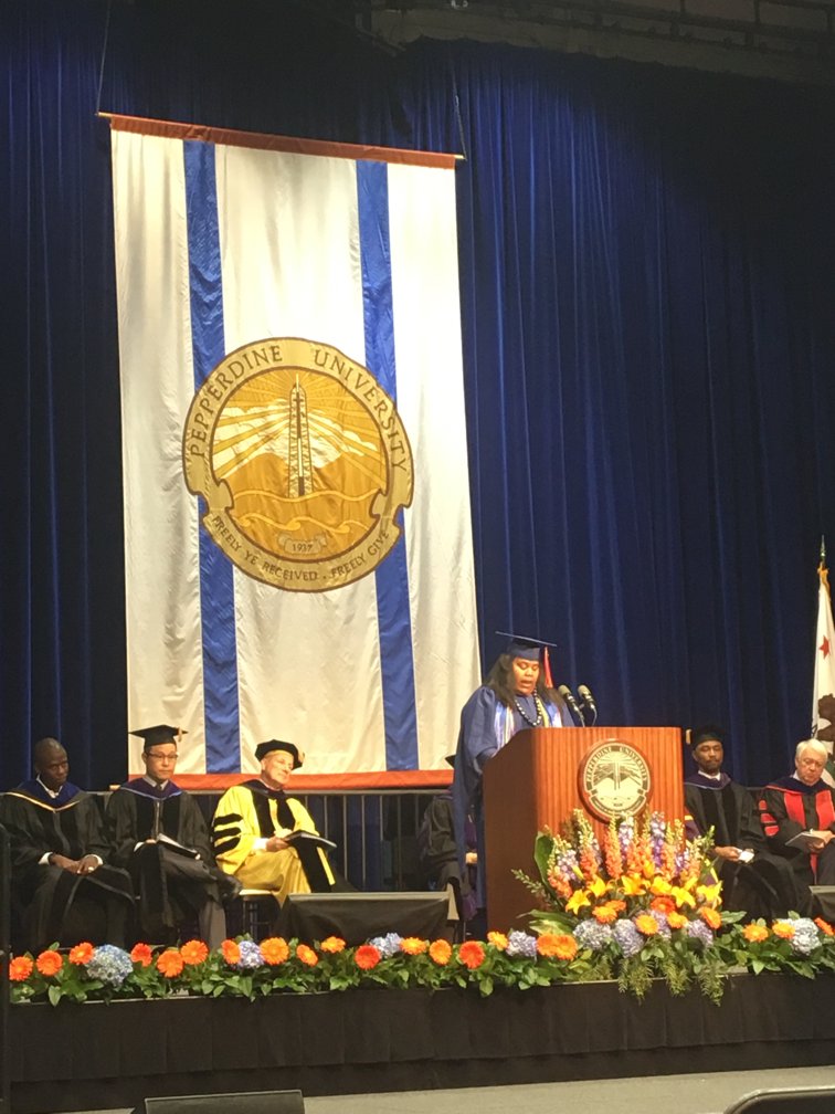 GraziadioSchool's tweet image. “Give voice to the voiceless, and power to the powerless.” — Shaina Poulard, student speaker at Spring 2018 Commencement. #PeppGrad18