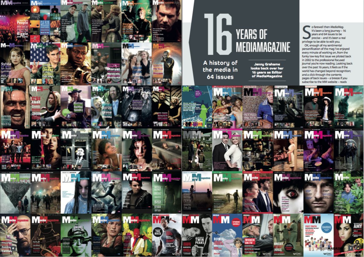 MediaMagEMC's tweet photo. The jewel in MM64 crown is this piece by @jennygrahame She reflects on 16 years of the magazine, how it has changed, how the subject has changed and she acknowledges the writers and designers who have made it such a success from day 1. #legend https://t.co/hMT5CytCav
