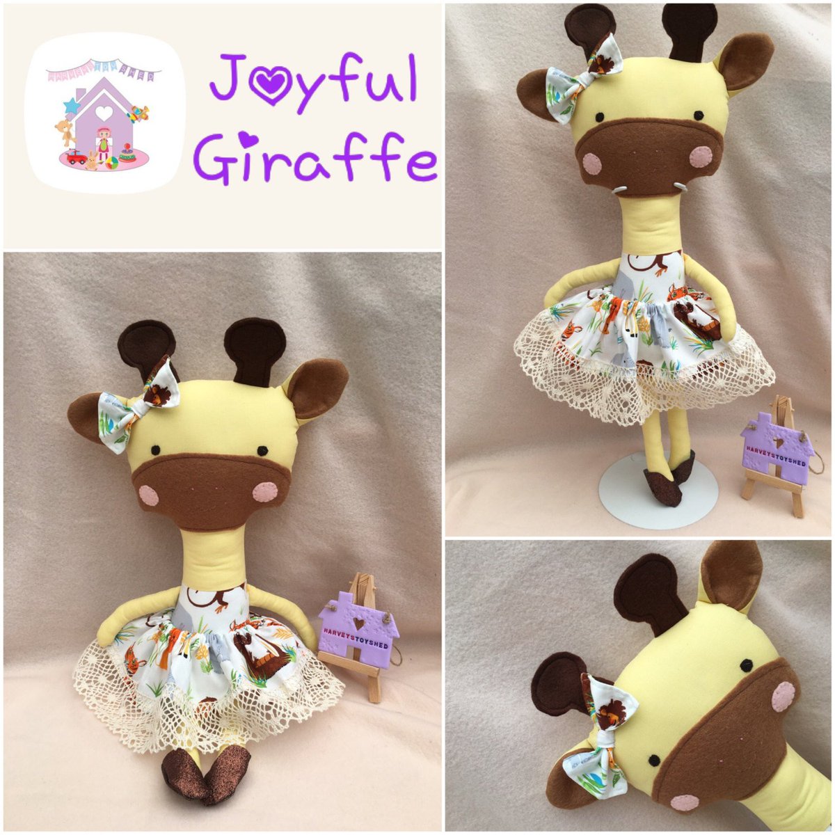 Joyful Giraffe Doll Animal Soft Toy with Outfit Handmade to Order tuppu.net/c8a83a20 #HarveysToyShed #Etsy #ChildsGift