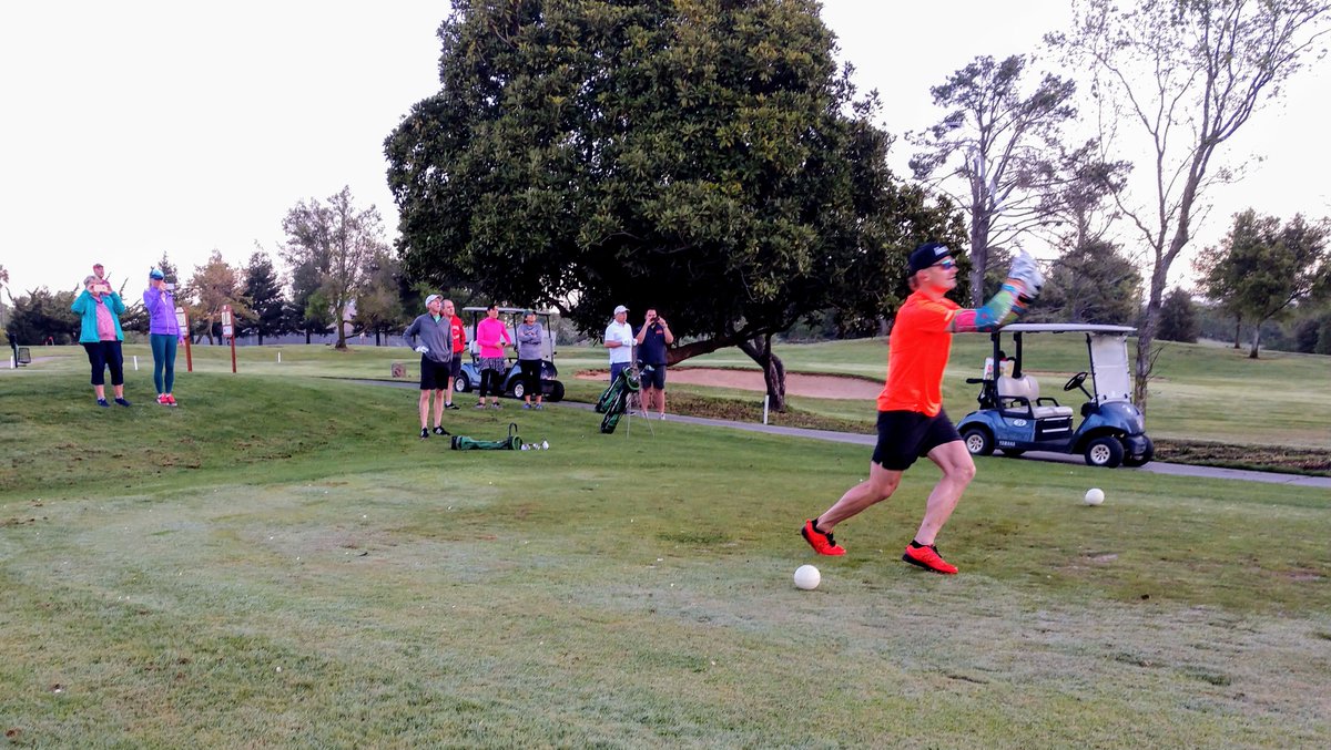 Two down... 78 in 55 minutes followed by 78 in 57 minutes. It's gettin' hot out here. Former MLBer turned ultra stud <a href="/byrnes22/">Eric Byrnes</a> on world record pace with six rounds down in just over five hours! EB looking sharp leading us off at 6:30am!
napavalleyspeedgolf.org