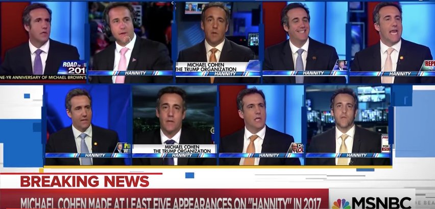 TheWhiteCuckoo's tweet photo. to age - envejecer
This is Trump's personal lawyer, Michael Cohen, in all his appearances on Fox's Hannity over the span of 2017-2018. Do you see how he has aged rapidly, and the final, latest photo tells its own story. 
#ENtérateSpain #inglés #english #trump https://t.co/74aefngFrs
