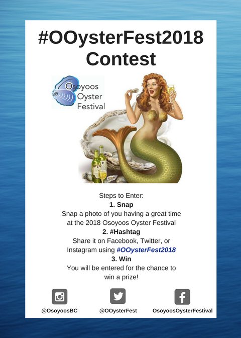CONTEST ALERT! 🚨 Make sure you're using #OOysterFest2018 for all your 2018 Osoyoos Oyster Fest pictures for a chance to win the grand prize! Looking forward to seeing you all today at The Deep Sea Garden Party <a href="/WatermarkResort/">Watermark Resort</a> or at the Art of the Pearl Gala <a href="/SpiritRidgeBC/">Spirit Ridge</a>