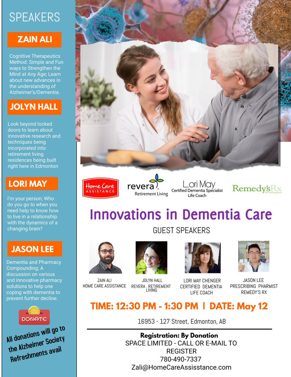 Join us while we discover the innovations in Dementia care!

May 12 - 12:30pm - To reserve your spot contact us at 780-490-7337!