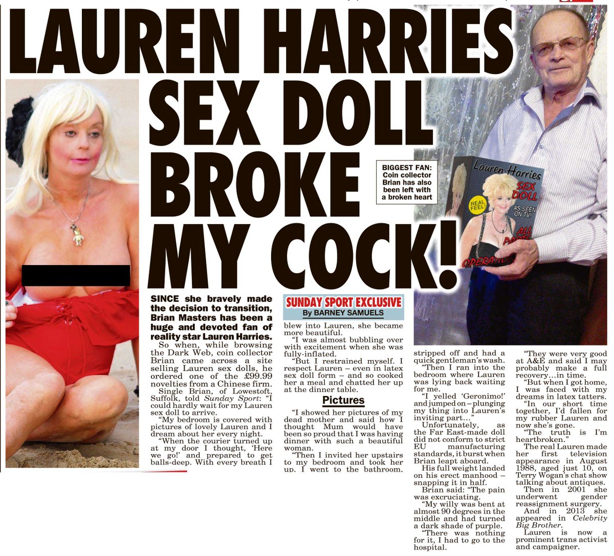 Lauren Harries sex doll broke my cock! Shock exclusive in @thesundaysport  tomorrow