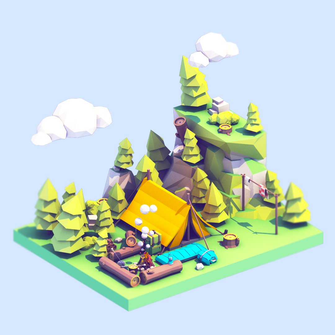 alexsafayan's tweet image. Camping scene - #MadeWithBlocks #VR #lowpoly #asset
