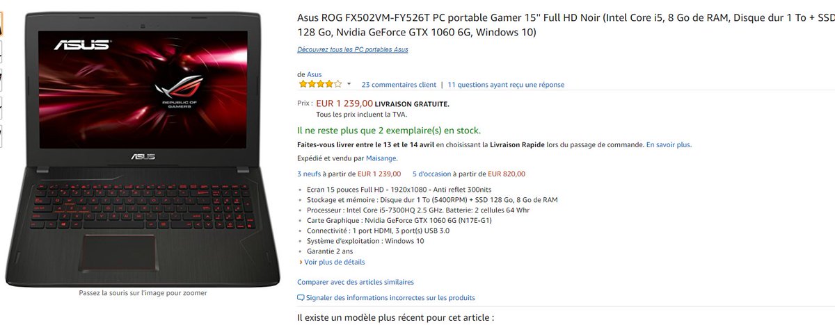 Pc_Gamer_Mania's tweet photo. @AsusFrance ROG FX502VM-FY526T PC portable Gamer 15'' Full HD Noir UN DES MEILLEURS PC PORTABLE GAMER SUR LE MARCHÉ HÉSITE PLUS VOICI NOTRE LIEN SPÉCIAL  : https://t.co/jpq1KEVaKm
#games #gamer #BH #sites #Deals #ps4 #pc #ASUS #gtx1050ti #GeForce #france  #asusgaming #asus https://t.co/jj0BmIiJyk