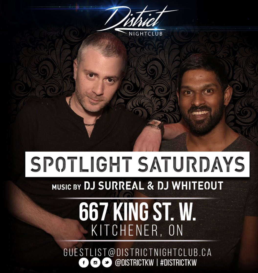 DistrictKw's tweet photo. Spotlight Saturday’s with Delfine in the @loopclothing lounge and our residents DJ Surreal and DJ Whiteout. Contact us for guest list @ guestlist@districtnightclub.ca https://t.co/WeeS2nZ2SR
