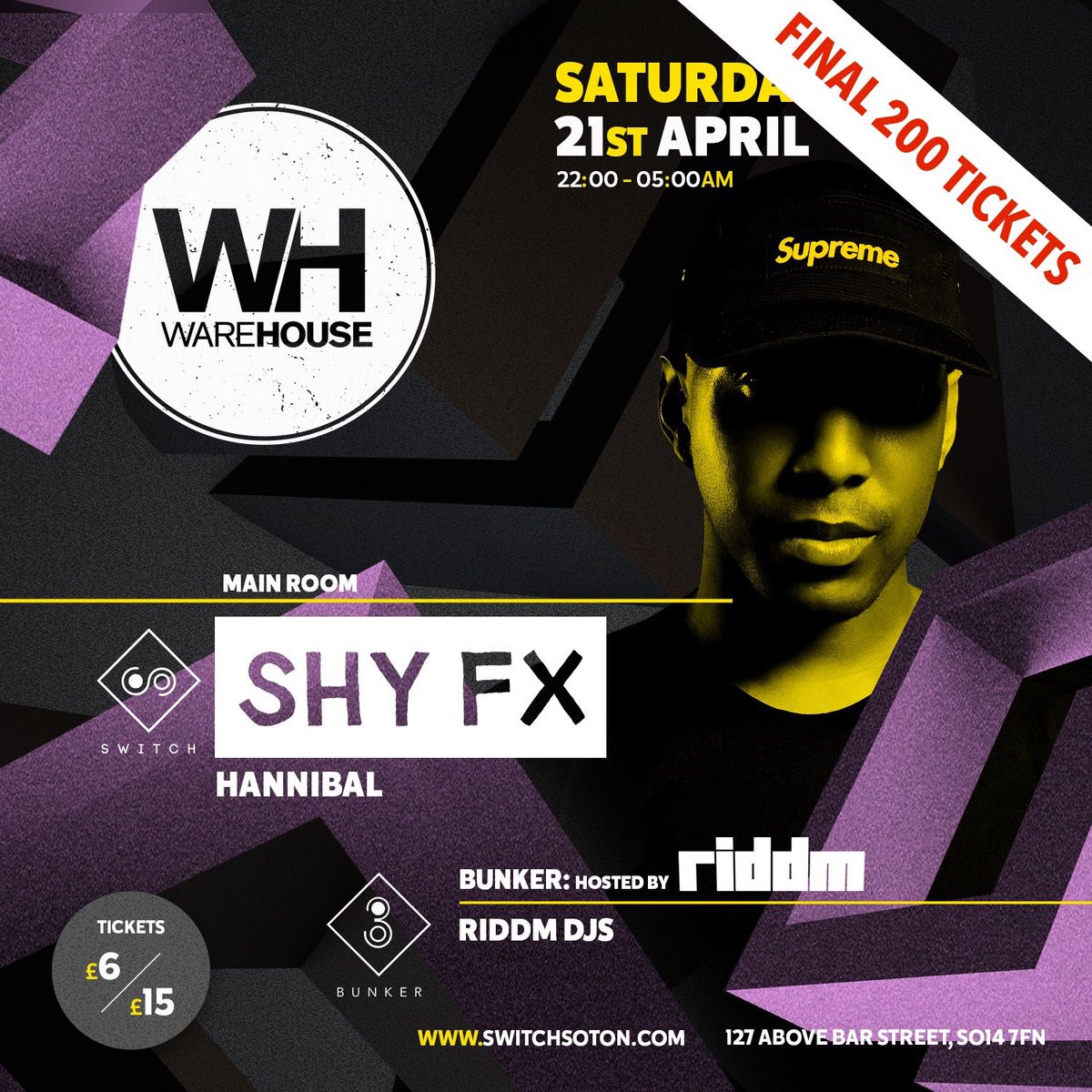 This is your FINAL chance to secure advance tickets for tonight's event with SHY FX! 

• £10 advance

Purchase here: fatsoma.com/switch-southam…