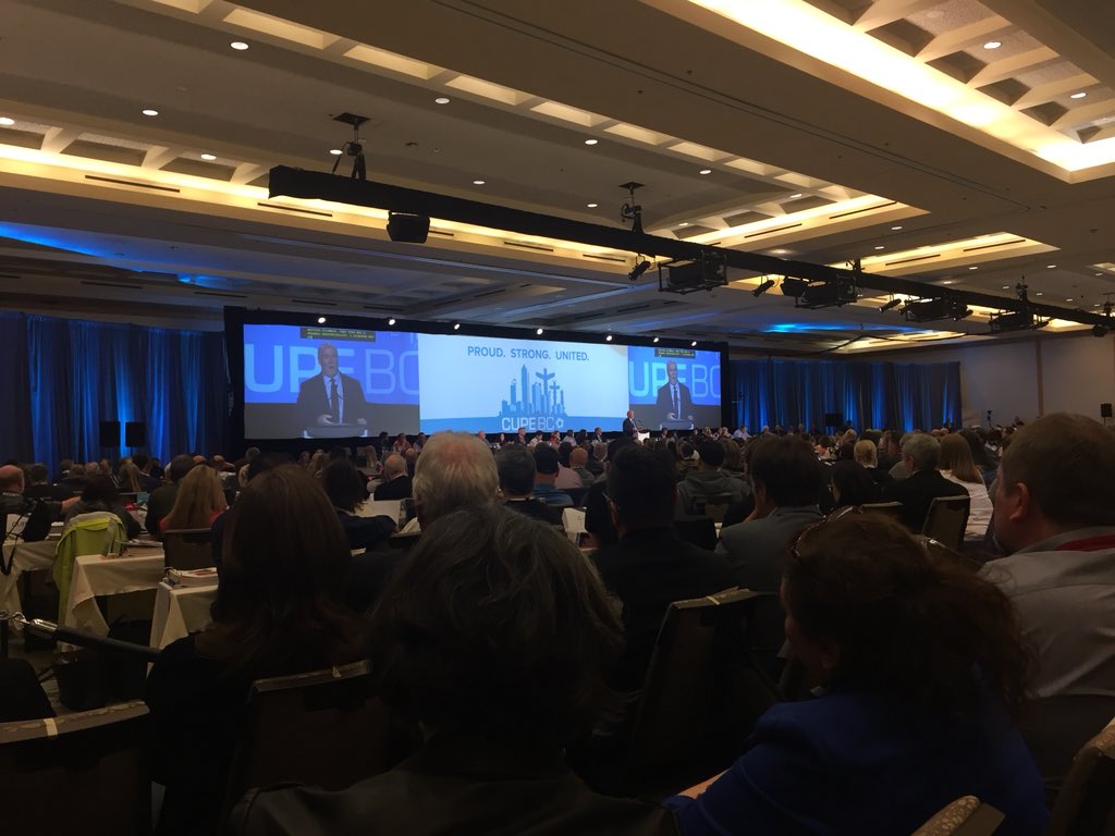 andreareimer's tweet photo. #CUPEBC18 @jjhorgan makes history as the first BC Premier to speak at the annual convention of the province’s largest union. He brought people to their feet so many times I lost track. Making history one day at a time https://t.co/RFYiUK2CYW