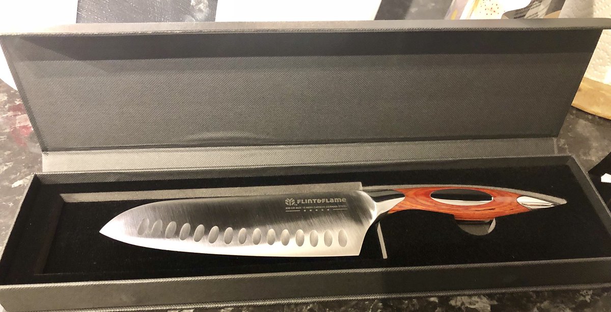 MandirasKitchen's tweet photo. To celebrate our 305th monthiversary today, I got a fab pressie from Mr S. You do have to love cooking to enjoy it but it’s a thing of real beauty - the best engg in the world, & the sharpest edge poss - not unlike our marriage! #flintandflame #knivesedge #razorsharp #chefsknife https://t.co/Dz5XfOATEK