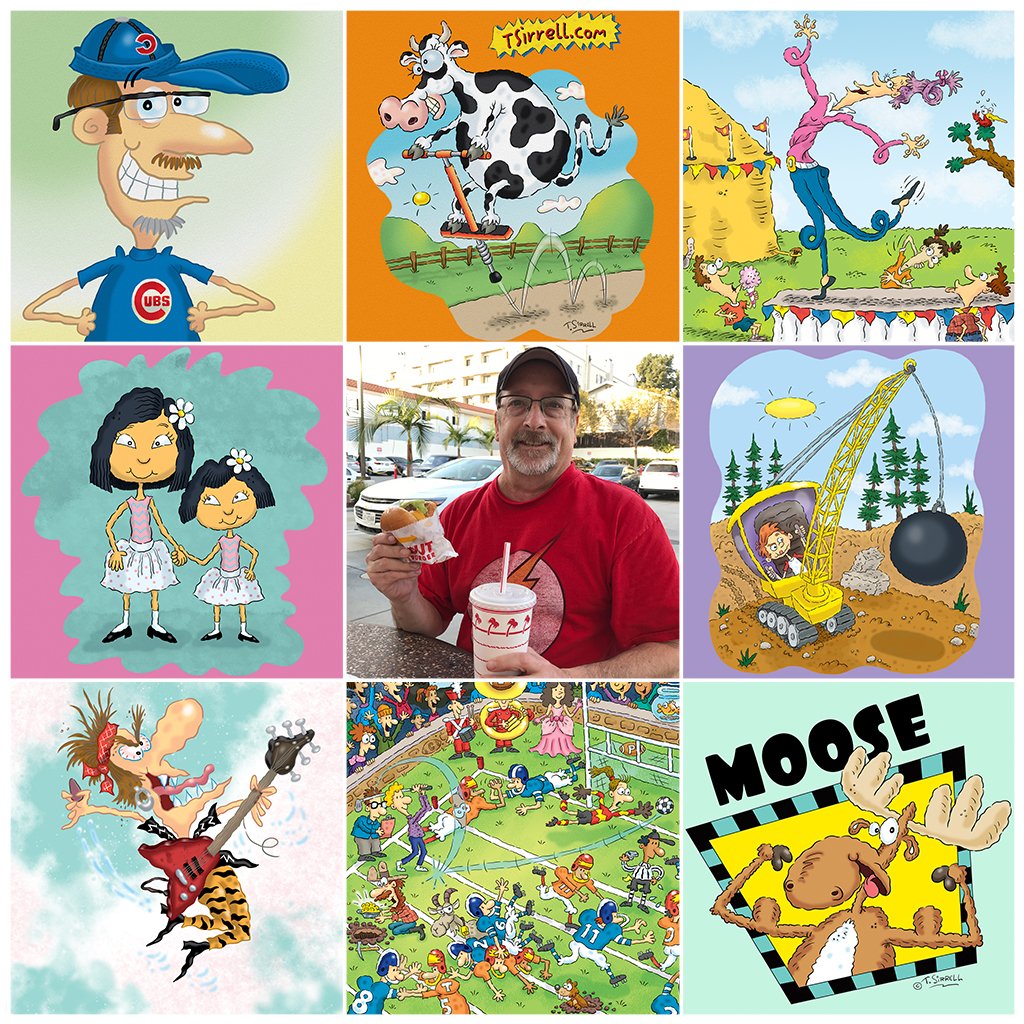 TSirrell's tweet photo. Hi, I'm @TSirrell and I create fun images for a living. #cartoonist #humorousillustrator #kidlitart #artdirector #designer #artbuyer #games #puzzles #editorialart #cartoons #humorousillustrations #childrensbooks https://t.co/UakUn1VSL7