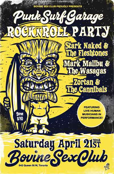 Hey Toronto! Sat April 21 - Punk Surf garage Rock n Roll party (and vinyl deals)  <a href="/bovinesexclub/">Bovine Sex Club</a> w/<a href="/StarkNaked/">Stark Naked</a> &amp; The Fleshtones, @Wasagas_Surf and <a href="/ZortonCannibals/">Zorton&theCannibals</a> #RecordStoreDay