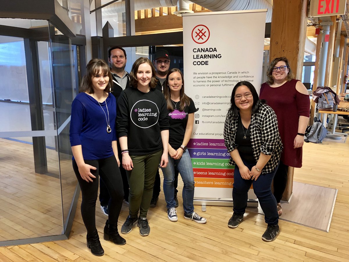 learningcodeywg's tweet photo. Wrapped up an awesome #javascript filled workshop day with this awesome crew of mentors and our amazing first time instructor Brianna! All the best feels for a job well done 💜 @learningcode Another big thanks to @RRC for letting us use the wonderful ACE Project Space 😁👌🏻 https://t.co/rzbeLaQ0vm