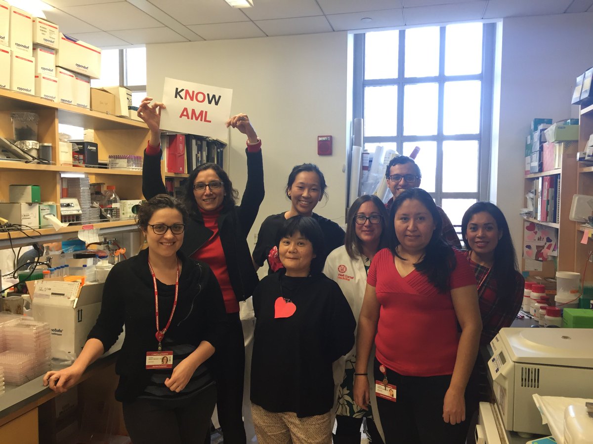 WCMLeukemia's tweet photo. Thanks to the @WeillCornell #leukemia clinical research team and @DrMonicaGuzman Lab for wearing red and black in support of today's AML World Awareness Day. #KnowAML https://t.co/5rBtGRajlO