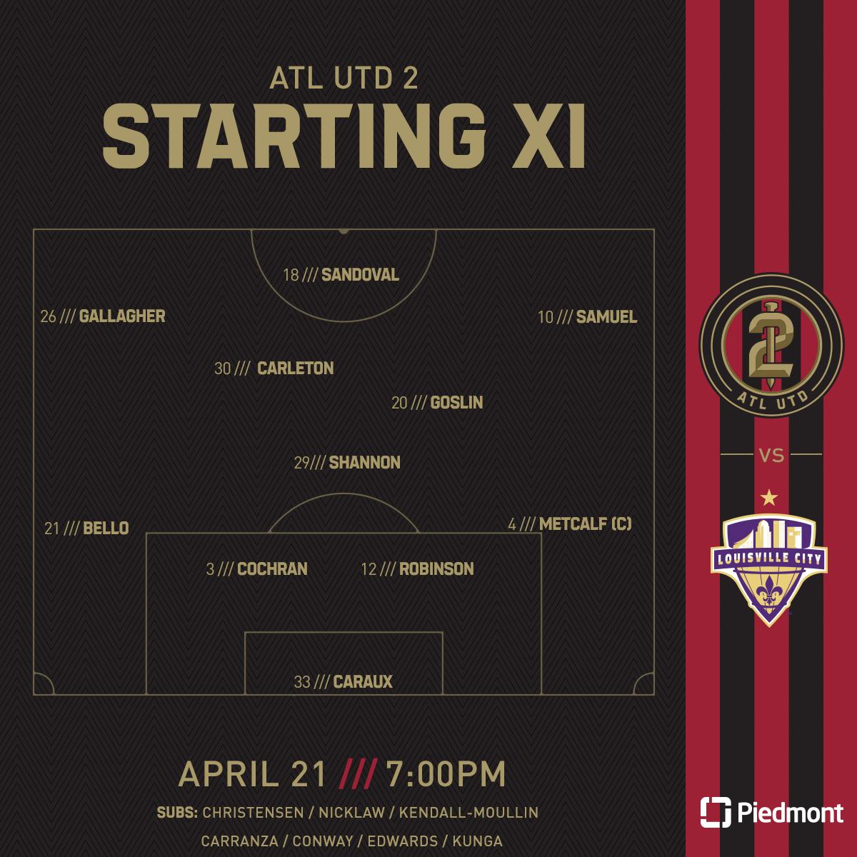 Lets go, AU2! RT <a href="/atlutd2/">ATL UTD 2</a>: ATL UTD 2’s Starting XI vs. <a href="/loucityfc/">Louisville City FC</a>