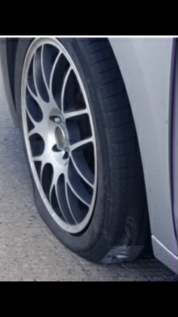 TrpDurant's tweet photo. Ok folks, duct tape is not the proper way to fix a flat tire. We do not recommend this solution and then  attempt to enter into a busy freeway. https://t.co/2bAiVa9u8A