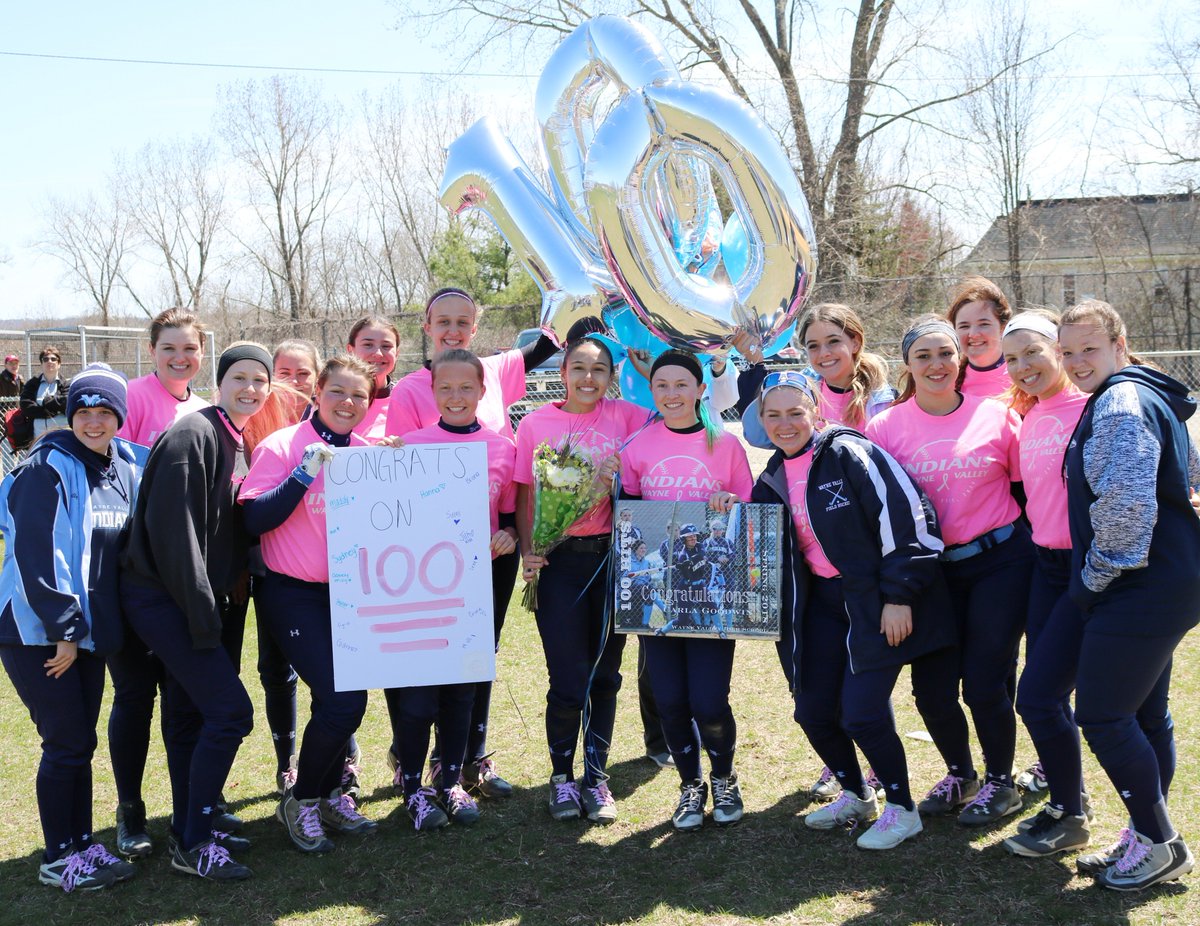 Congratulations to Senior Captain Carla Goodwin on her 100th hit today vs West Milford. Batting lead-off Carla is hitting .457, is an outstanding shortstop, and is a 4 year varsity starter for Valley's Softball Team. #VALLEYPRIDE #100HITS <a href="/WValleySoftball/">WayneValley Softball</a>