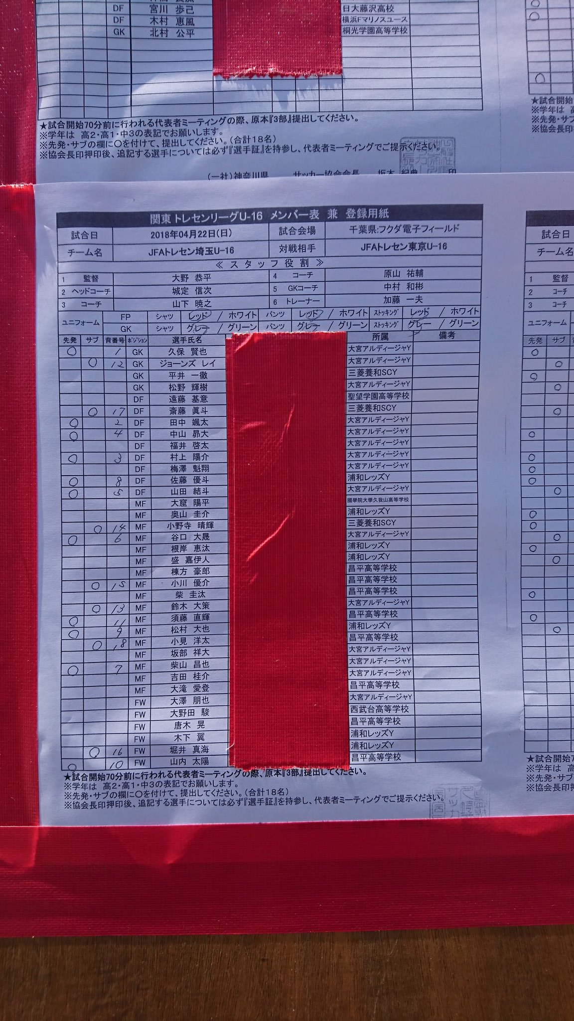 Aya 関東u 16トレセンリーグ第1節 埼玉 東京メンバー表 Aya 関東u 16トレセンリーグ第1節 埼玉 東京メンバー表