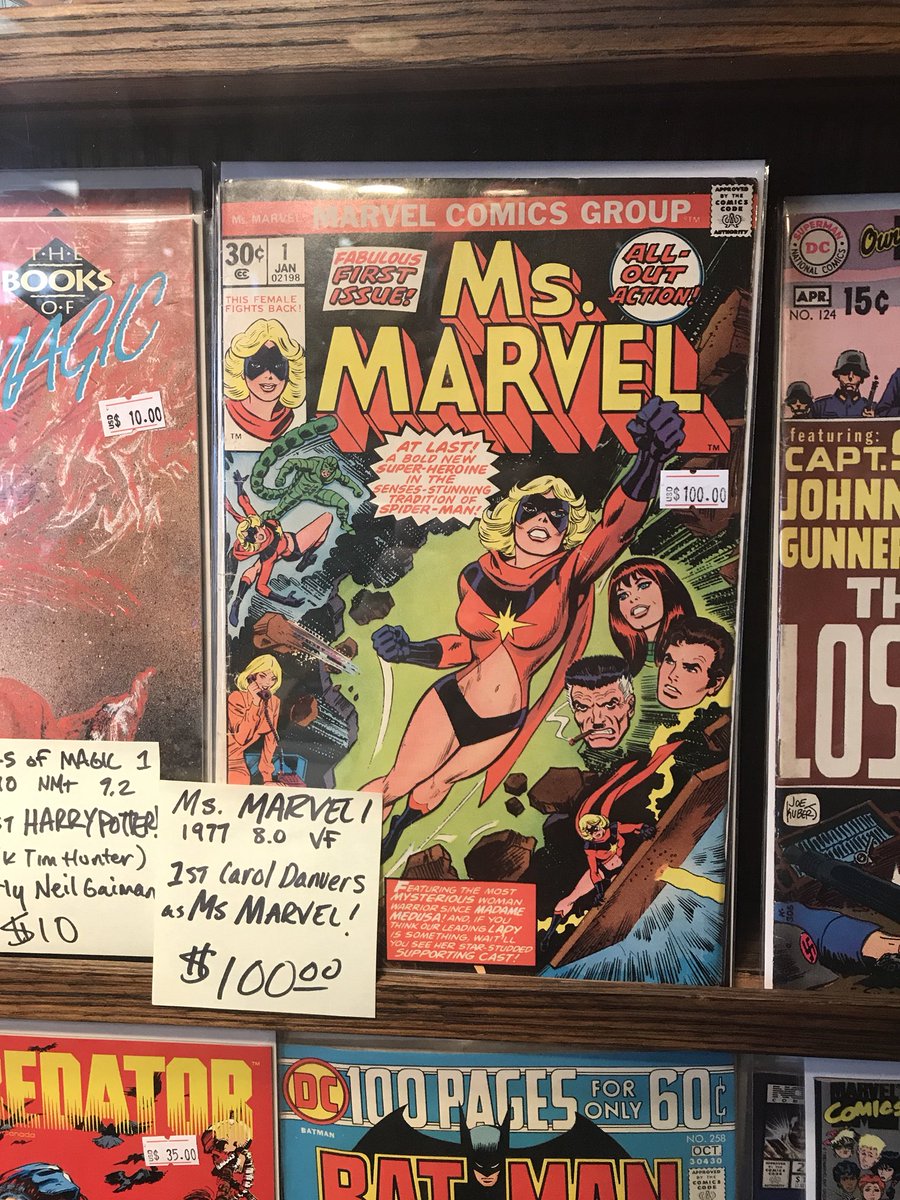 New for the case: Ms. Marvel #1! First appearance of #CarolDanvers as #MsMarvel. Grab it before her new #CaptainMarvel movie comes out. 🍿 #firstappearance #comicsforsale #igcomicsfamily #marvelmovies #bronzeagecomics #kamalakhan