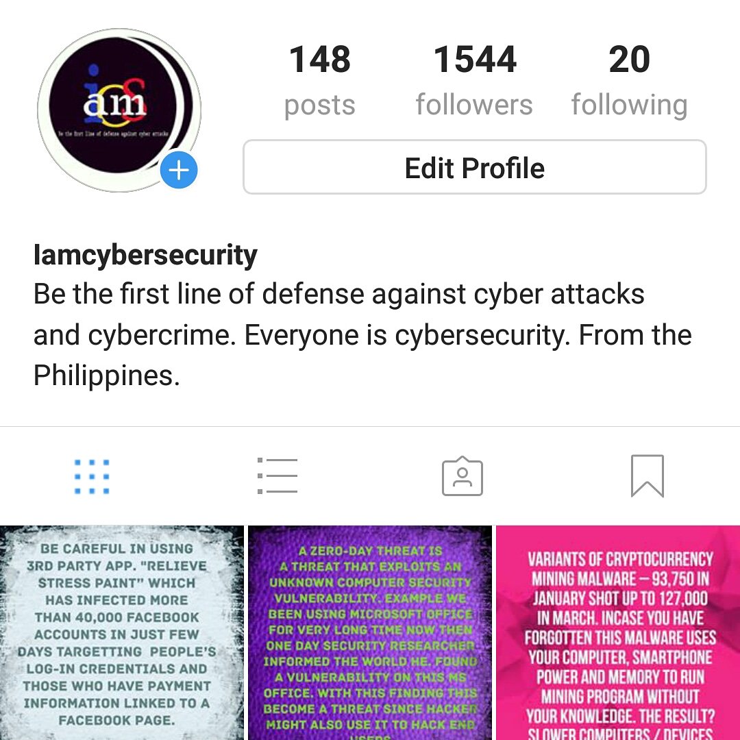 iamcybersec's tweet photo. Our instagram account. #CyberSecurity #Instagram #advocacy https://t.co/Jjnnh5awlg