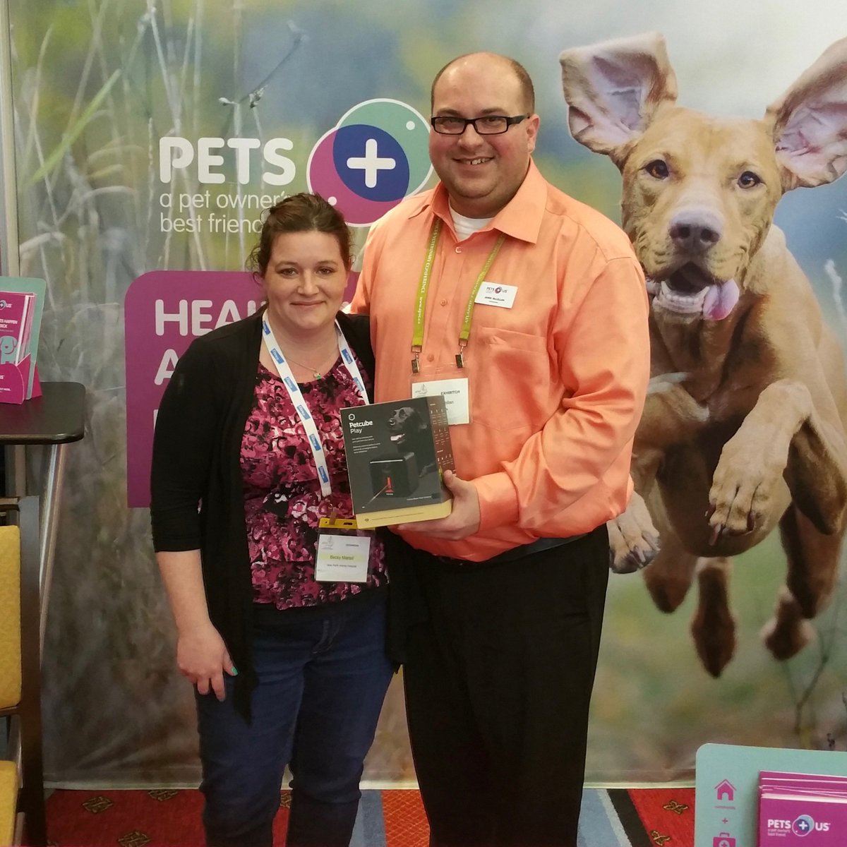 PetsPlusUsIns's tweet photo. Congratulations to Beckie Martell from @newperthanimal hospital for winning our Petcube prize at the @APVC18 conference! #APVC2018 Paws up! https://t.co/AprVzyYQH4