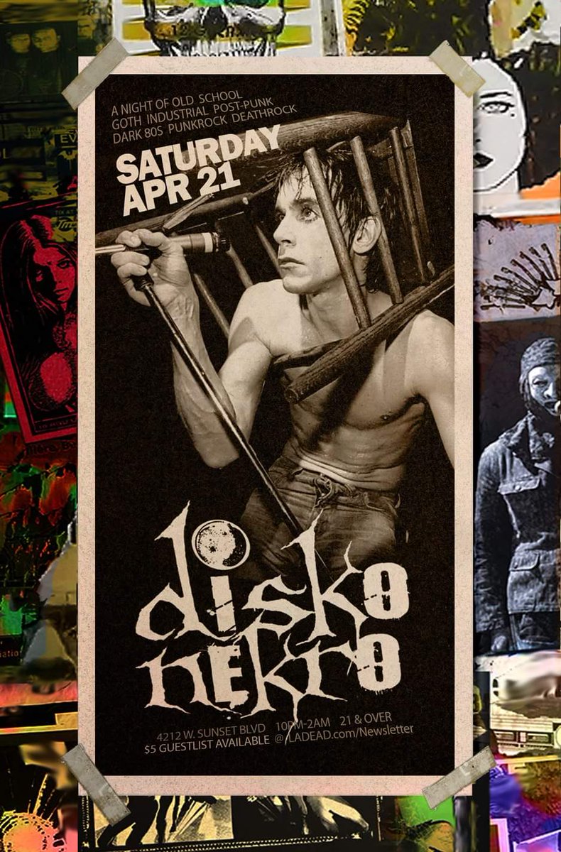 xianvox's tweet photo. ββ DISKO.NEKRO TONIGHT ββ Sat.4.21 ββ @ElCidLA #LosAngeles
#LADEAD presents Old School #Goth #Industrial #Deathrock #DarkEighties #PostPunk #Darkwave #DJDingbat #JasonFarber @XianVox
βΊβΊ $8 Guestlist @ https://t.co/xTHgwxye4n βΊβΊ $5 Guestlist @ https://t.co/fstx9VDDQF https://t.co/oy6GXiNtnd