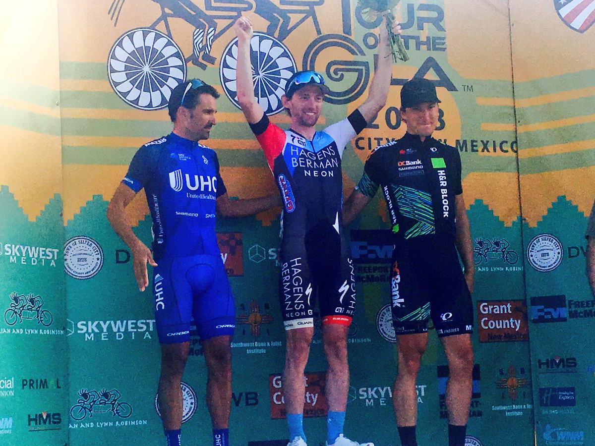 TouroftheGila's tweet photo. #Gila2018 
Stage 4 UCI men podium:
1. @mick_ricey (@HBAxeon)
2. @sebashaedo (@UHCprocycling)
3. @MarcAntoineN (@M1ProCycling) https://t.co/di1JlqrQ4t