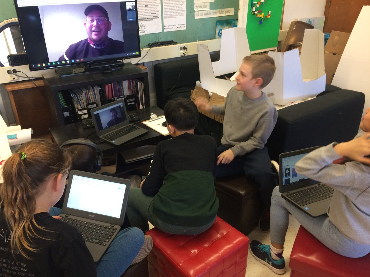 McM_MsT's tweet photo. #UpcycleGenius #blueteam Google Hangout with Luis @MetaverseApp giving us tips to student plans for their Quiz, CYOA and Scavenger Hunt AR experirences! It has definitely been a busy week of refining our writing tasks, iterating our designs &amp; creating our items for #mcmbizday https://t.co/kfmBS6zGzH