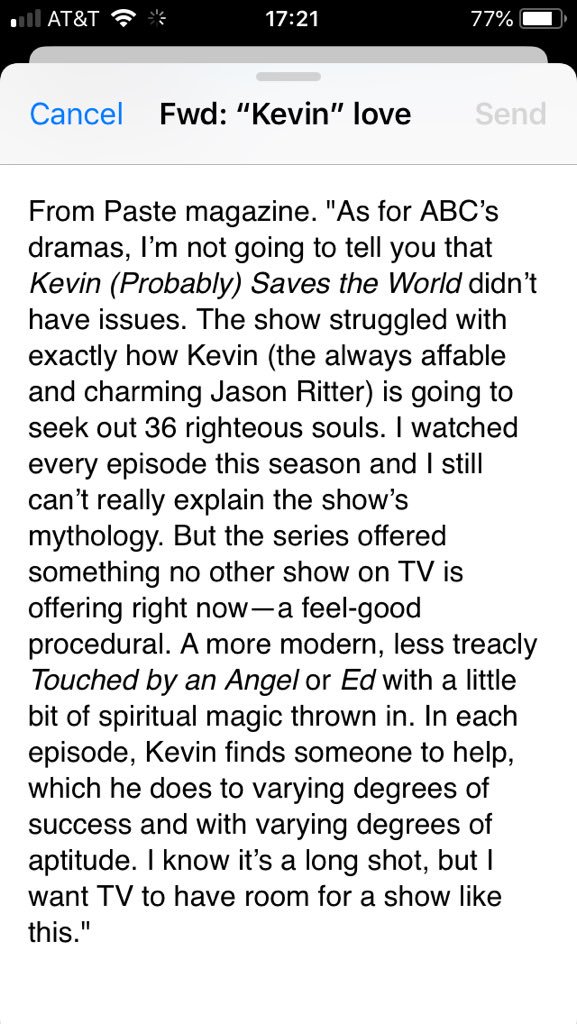 kayse_g's tweet photo. More of our beloved procedural about kindness and trying to a little good in the world, please.  What could possibly be a better use of that hour?  @ABCNetwork @KevinProbably #KevinProbably https://t.co/IGlcyfdf6V