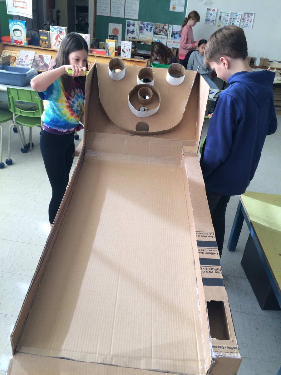 McM_MsT's tweet photo. #Arcaderade #greenteam more testing, debugging & testing our code! @makeymakey cardboard skeeball game and @microbit cardboard fooseball (&other games too) It has definitely been a busy week of refining our writing tasks, iterating our designs & creating our items for #mcmbizday https://t.co/nptjwBoufU