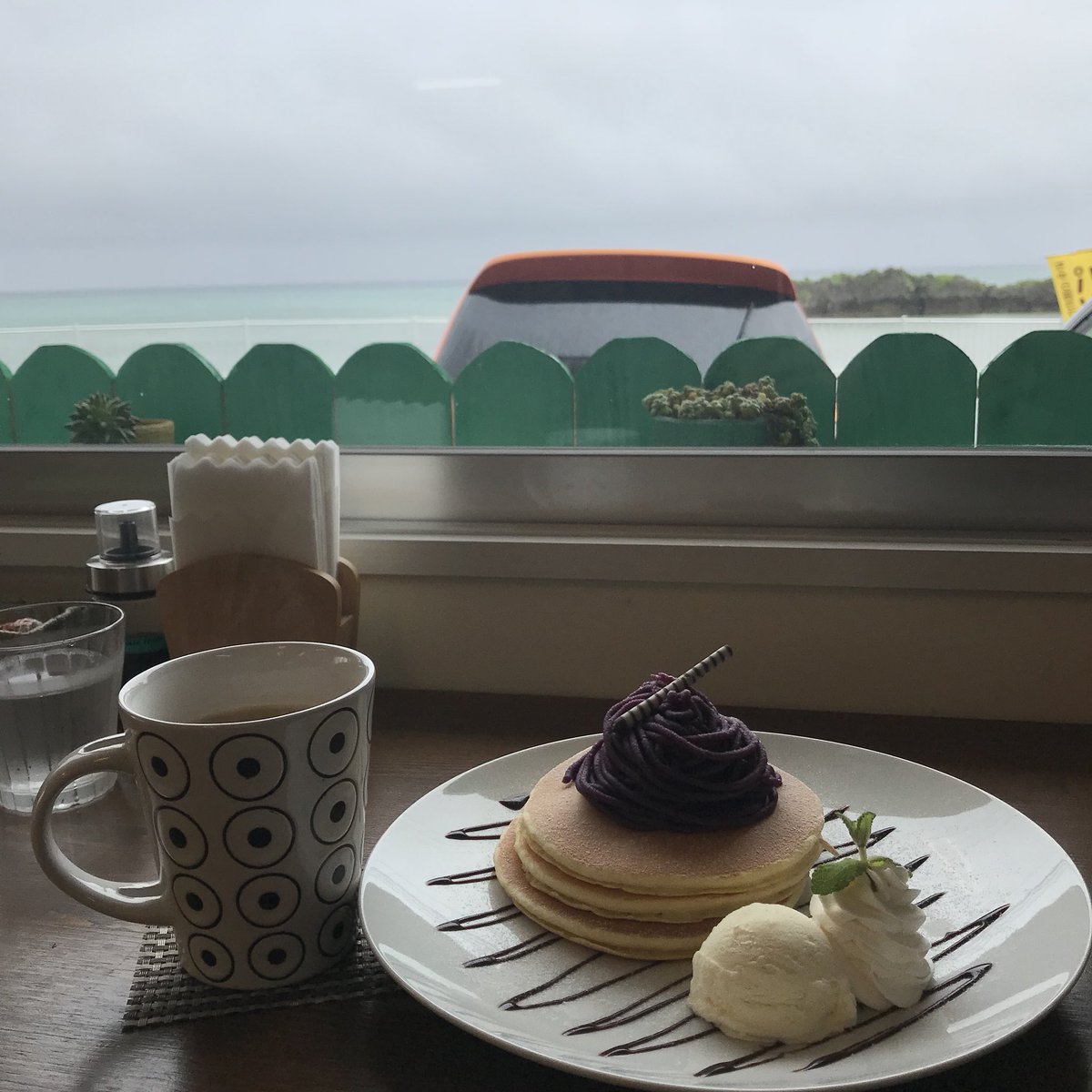 いっちー Yaezo בטוויטר 美ら海カフェ かふぅ 恩納村 真栄田 美ら海カフェかふぅ Morning Breakfast ドライブ 珈琲 Okinawa Cafe Okinawacafe 沖縄 カフェ 沖縄カフェ スイーツ男子 珈琲男子 おひとり様 カフェ部 パンケーキ Pancake 紅芋 紅芋