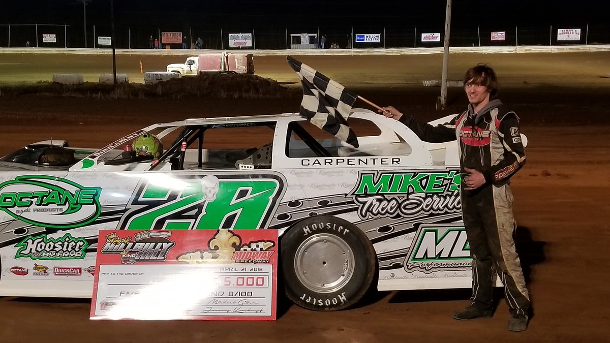DustinJarrett's tweet photo. Tyler Carpenter leads all 50 laps for a $5000 paycheck at Midway Speedway. Zack Dohm 2nd, Jared Miley 3rd, Derek Doll 4th, Rod Conley 5th. https://t.co/qKHwjfqFGN