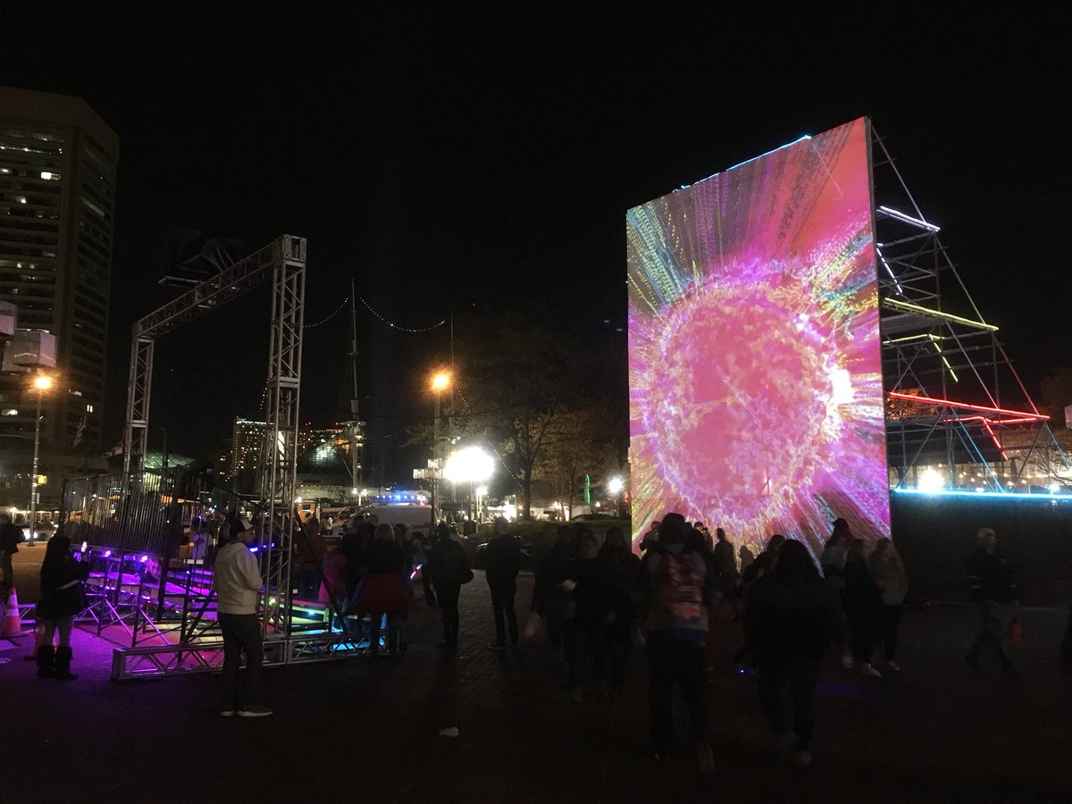 sunstomp24's tweet photo. Last night to get crazy 😜 on #SunStomp! Join us @lightcitybmore now until midnight. #lightcity2018 #publicart https://t.co/W9MzbGWsab