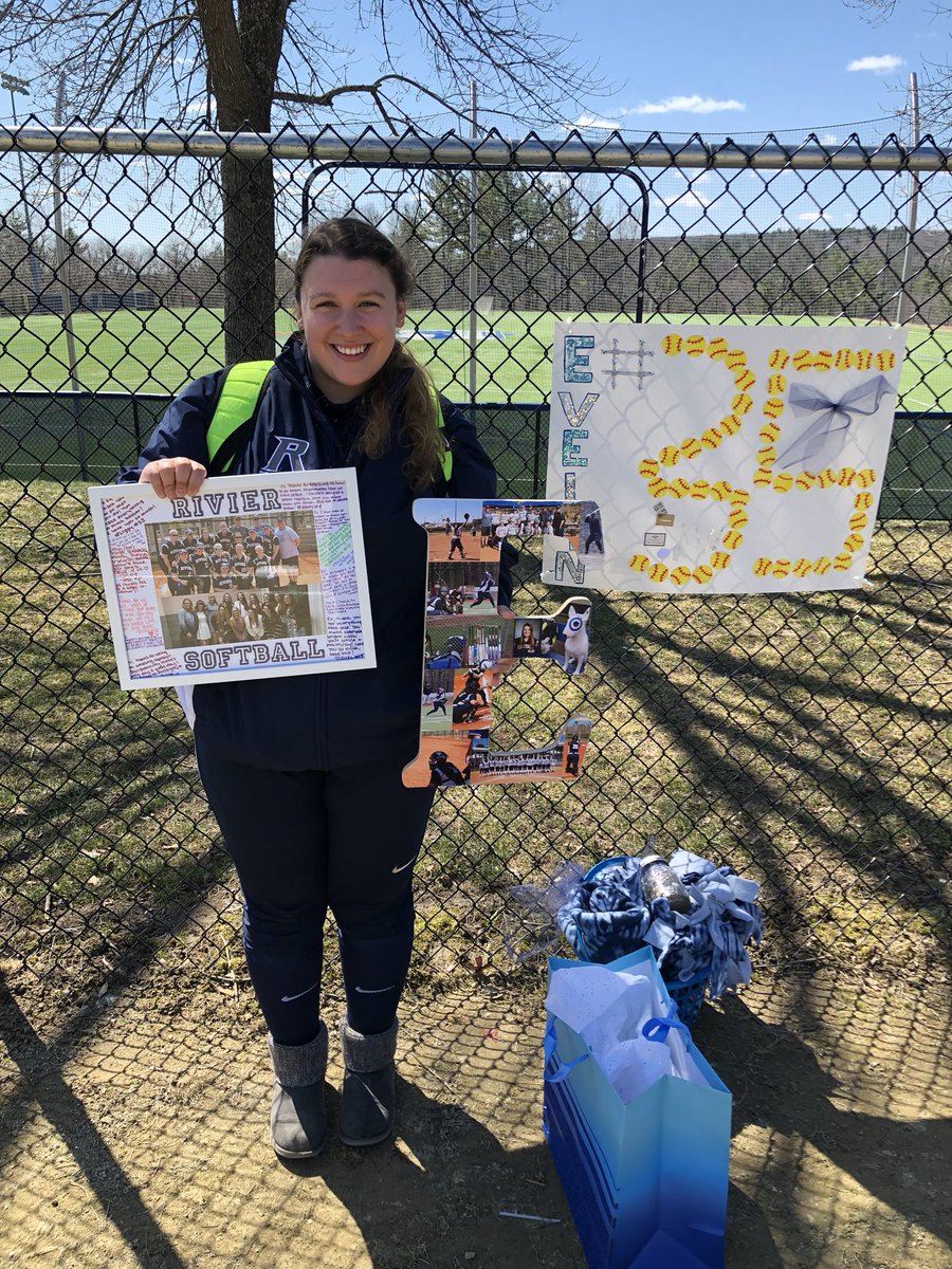 RivSoftball's tweet photo. Last regular season home games calls for Senior Day! Congrats to Evelyn and Linsey! The Rivier Softball program is better because you two are in it! We will miss having you on the team💙 #OnceARaiderAlwaysARaider https://t.co/aH5P8px0yr