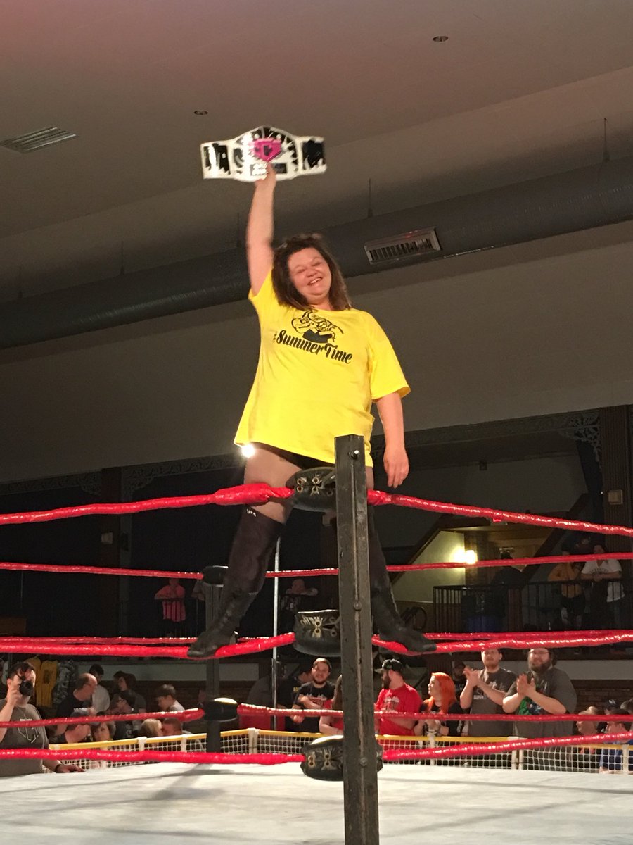 proudpops71's tweet photo. And new @CCWrestling573 CCW  WOMENS CHAMP @SarahBSummers ! Beating Diamond doll ,@thunderrosa22 and Marni Gras. Congrats Sarah you deserve it https://t.co/0fKFEhK8Ab