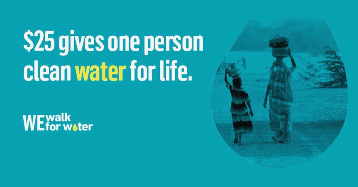 CKSSYIA's tweet photo. Instead of going to the movies and dinner this weekend, you choose to#BeTheChange and donate $25 to provide one oerson with clean water FOR LIFE! #LiveWE #WEgivewater @JordanWESchools @WEMovement https://t.co/Cf3OB60SrV