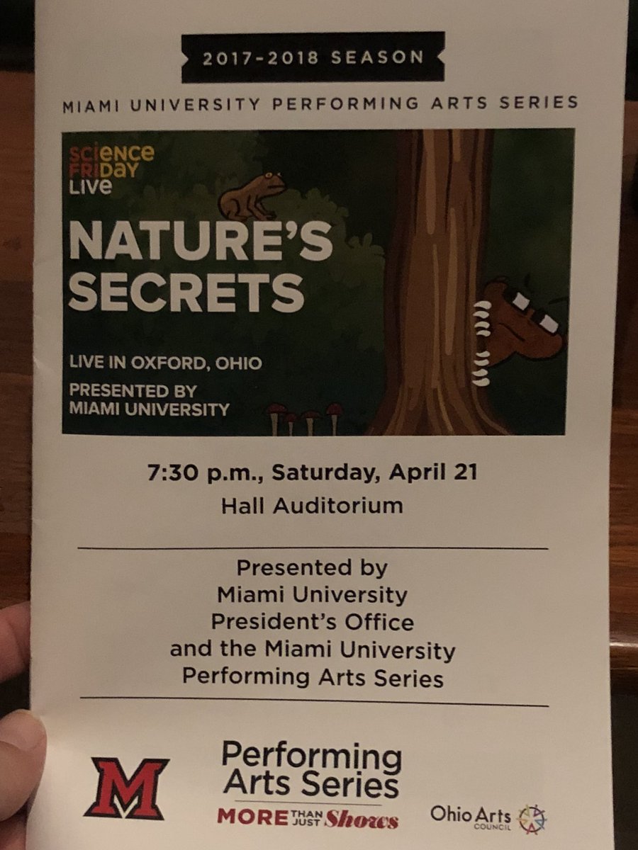 RiggsMelody's tweet photo. We got to see (hear?) a taping of @scifri at Miami. Ran into @the_lin_dynasty. #SciFriMiamiOH #nerdnightout #miamimergers
Also- those frozen frogs, does the freezing impact their aging process? https://t.co/mFd64udZfb