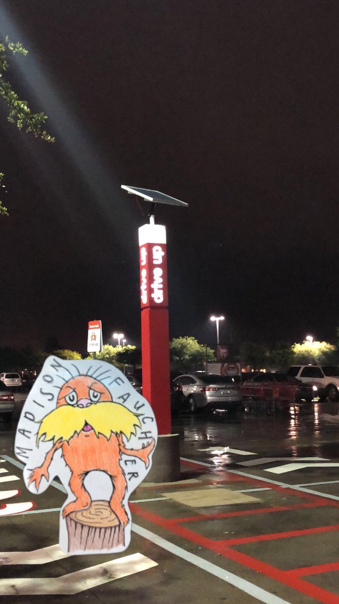 madison_faucher's tweet photo. #APESWiser the lorax loves target even more now since the drive up parking spot uses a solar panel to power it!!! #luvrenewableresources @JamieNWiser https://t.co/LdVDFSvgDA