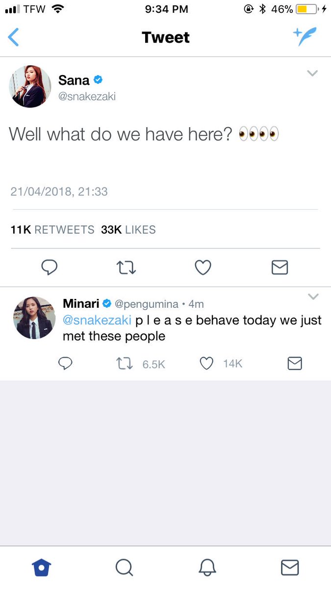 Momo and Sana text, then Sana tweets at the studio