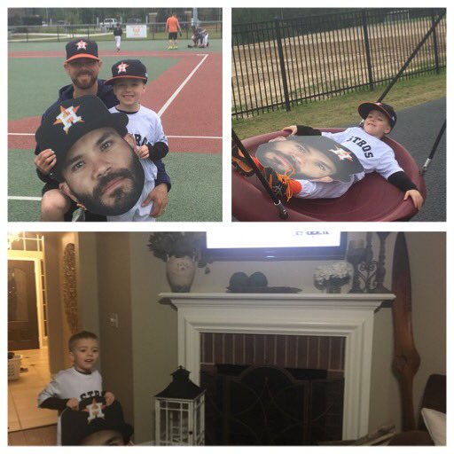 Hillhillallison's tweet photo. Great morning at the Miracle League baseball game with @JoseAltuve27 head and now watching the game! He’s his biggest fan! @astros @JuliaMorales @blummer27 https://t.co/ZOnYjvQXrb