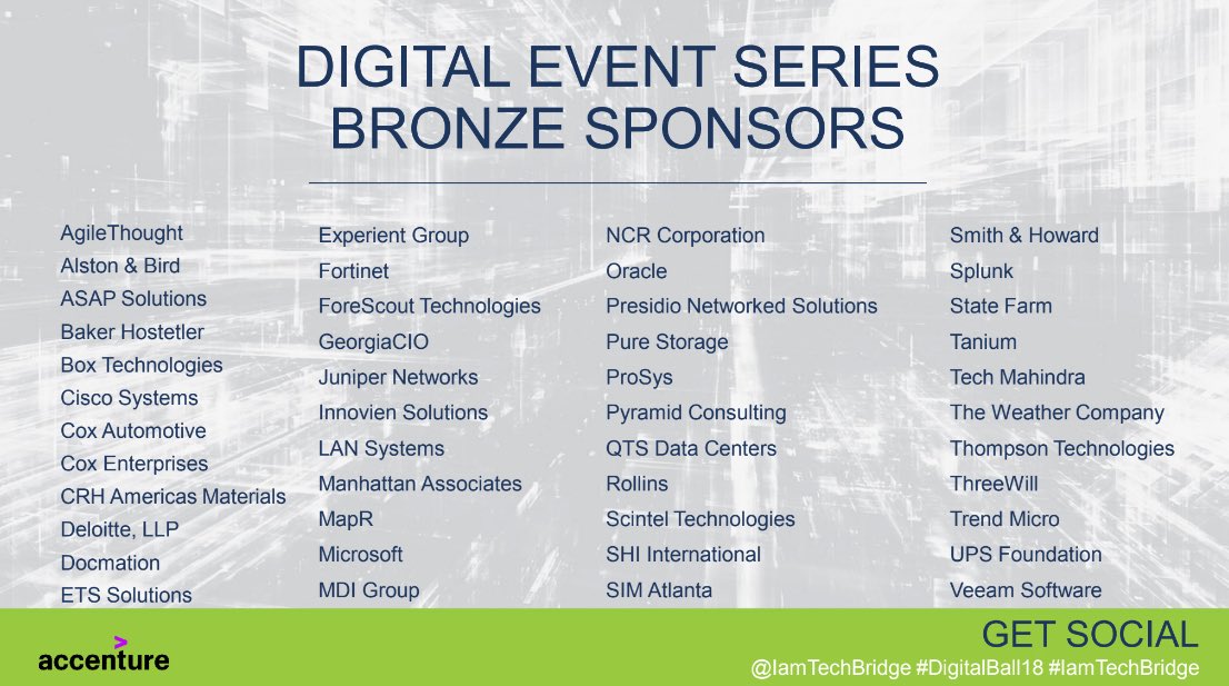 wearetechbridge's tweet photo. Thank you to #digitalball18 bronze sponsors! #iamtechbridge https://t.co/KBUu9pnmjr