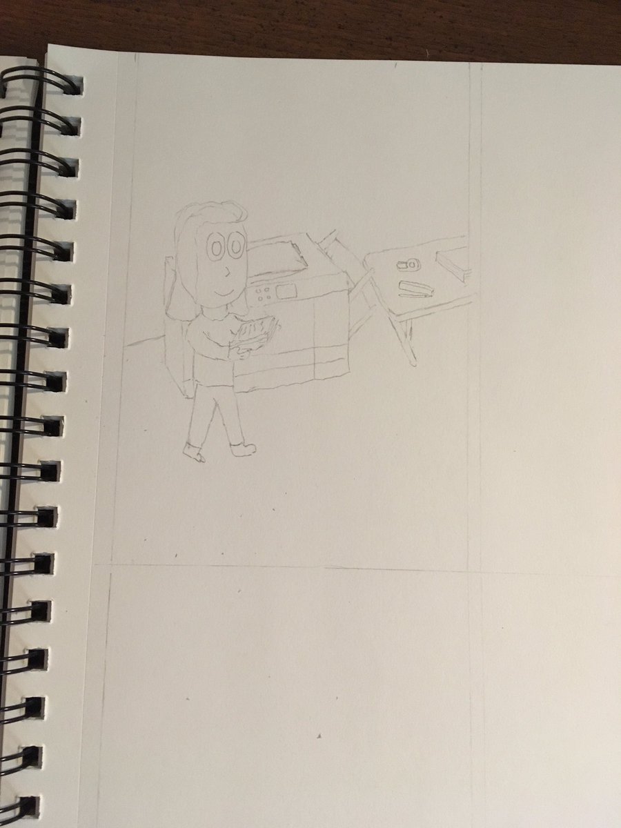 Huh, In almost 10 years of comic drawing, this may be the first time I've had to draw a photocopier. Nailed it, but then blew the relative perspective on the table next to it. #comics #drawing #webcomics