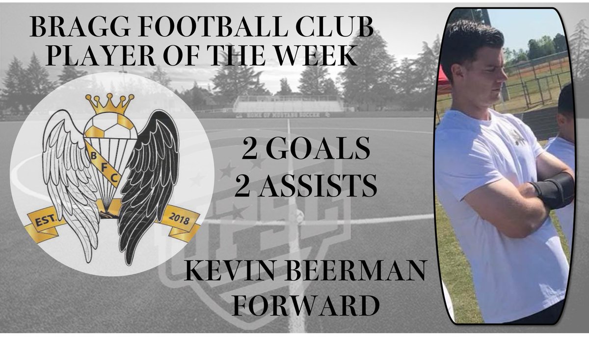 BraggFutbolClub's tweet photo. Great game for Bragg FC today in the @UPSLsoccer One player that stood out was Kevin Beerman, our Player of the Week! With 2 Goals and 2 Assists, he set the pace of the match!! #braggfc #bragginupsl #prosoccer #upslpropremier #upslsoutheast https://t.co/UvQPdrT7Ex