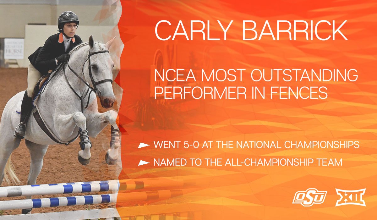 OSUEquestrian's tweet photo. When you can't lose, it's pretty hard to not be named a Most Outstanding Performer! Give a big round of applause to Carly Barrick for being named the Fences MOP for the National Championships! #okstate #TWR https://t.co/zjSrfplEhK